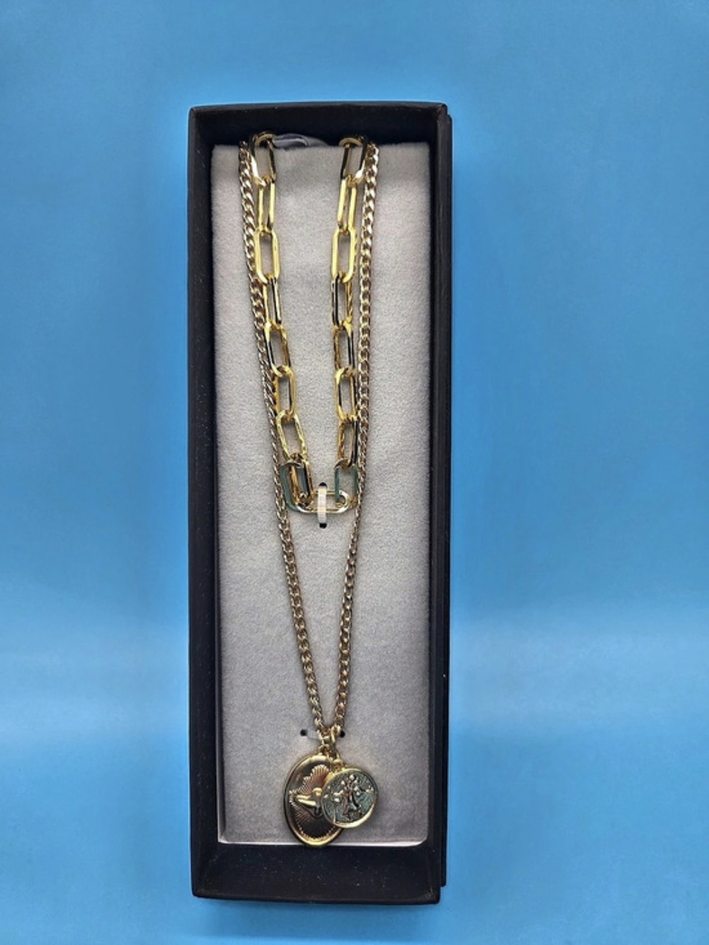 Linea Uomo Pendant Necklace Set Gold Tone